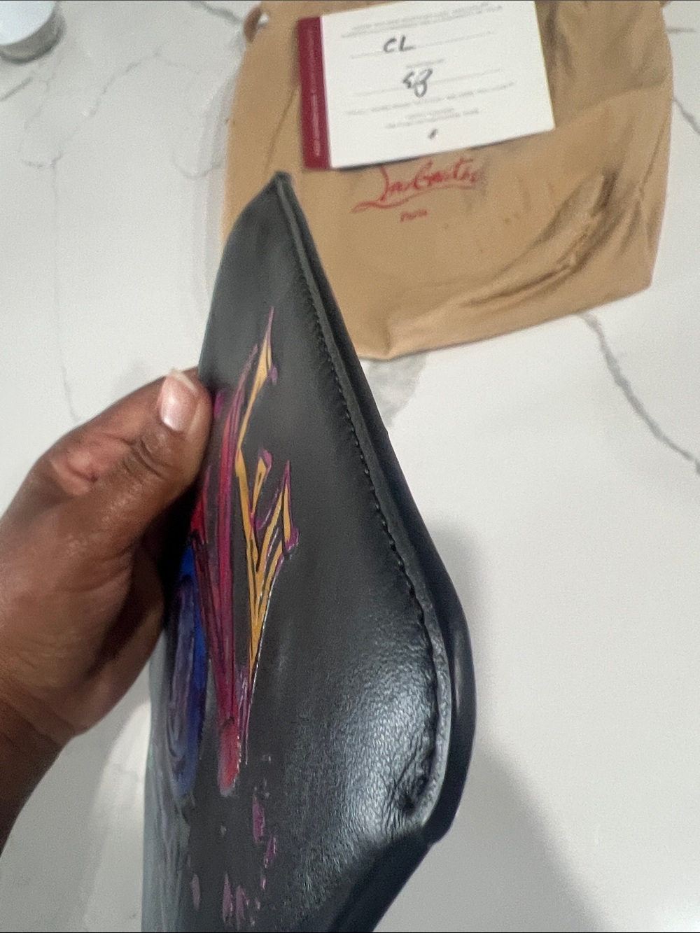 Christian Louboutin Black Leather Pouch with Multicolor 'LOVE' Artwork - Picture 6 of 14